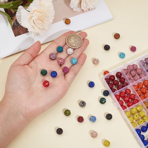 1 Box 240pcs 24 Colors 10mm Round Resin Rhinestone Beads Sparkle Clay Rhinestones Bubblegum Pave Disco Ball Loose Spacer Bead Charm Bulk for Jewelry Making Necklace Decor DIY Craft Supply - color: Mixed Color, size: 10mm