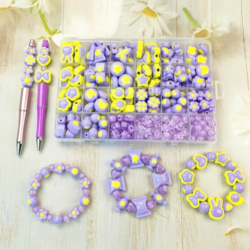 Purple Chunky Acrylic Bead, Beads for Pens Focal Beads Bracelet Beads Loose Spacer Bead Heart Star Kandi Bead for DIY Beadable Pens Bracelets Necklaces Earings Keychains Jewelry Making (Purple) - color: Purple
