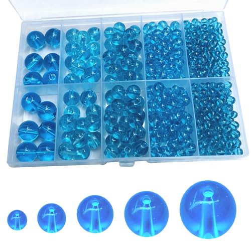 Gocelyn 476PCS Natural Round Gemstone Crystal Glass Beads for Jewelry Making (Blue), Smooth Round Spacer Loose Glass Beads for Crafts Bracelets Necklaces Charms Pendants 4/6/8/10/12mm - color: Round Glass Beads: Blue