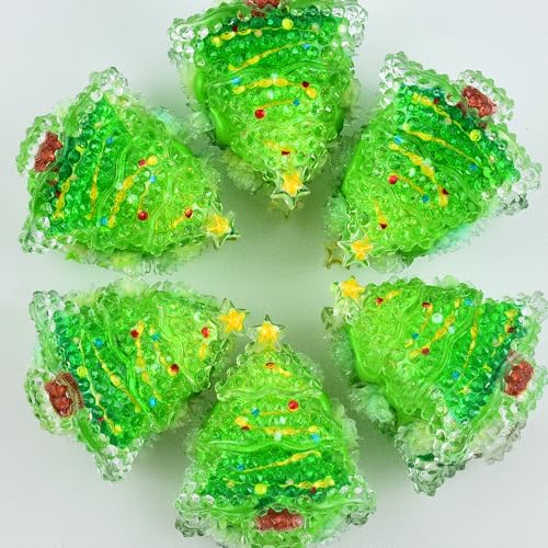 6Pcs Luminous Christmas Tree Focal Beads for Pens Christmas Tree Fancy Space Beads for DIY Craft Beadable Pens Keychain Bracelet Necklace Earrings Jewelry Making - color: Luminous Christmas Tree 1