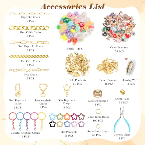 Ecoofor 364 Pcs Keychain Making Kit for Kids & Adults – Includes 20 Keychain Clips, 25 Extender Chains, 136 Charms, Beading Accessories, Jewelry Pliers – DIY Bag Charms & Jewelry Craft Kit Supplies - color: 5 Styles Essential Set