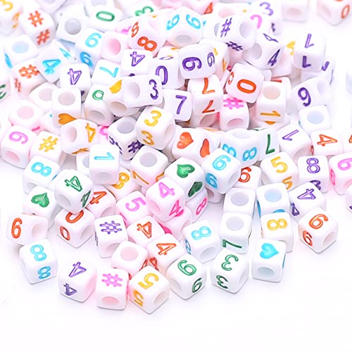 ToBeIT 800pcs Number Beads Acrylic Cube Beads Alphabet Square Letter Beads for DIY Key Chains Bracelets Necklace Jewelry Making (White-Color) - color: white-color