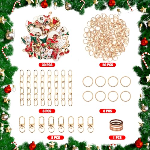 HOMAR 105Pcs DIY Keychain Making Kit Bag Charm Jewelry Chain Making 30 Charms 8 Keychain Clips with Key Ring 8 Extender Chains 50 Jump Ring for DIY Craft Supplies Accessories(Christmas) - color: Christmas-105PCS