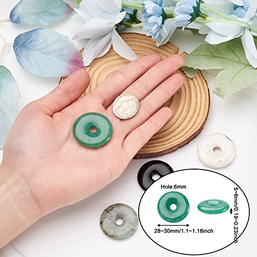 FASHEWELRY 5Pcs Natural Donut Disc Gemstone Pendants 28-30mm Large Hole Healing Chakra Polished Stone Flat Round Bead Charms Random Mixed Styles for Jewelry Making Hole: 6mm - color: 28~30mm, Mixed Colors