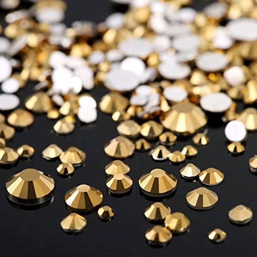 AD Beads 1440 Pieces Mixed Size No Hotfix Glue on Quality Glass Flatback Rhinestones Round Crystal Gems (31 Metallic Gold) - color: Metallic Gold 31