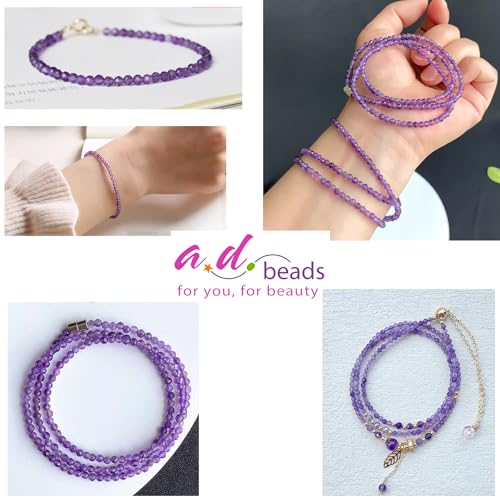 AD Beads Natural Gemstone Diamond-Cut Micro-Faceted Round Small-Size Tiny 4mm Small Round for DIY Necklace Jewelry Making Beads (Amethyst) - color: Amethyst