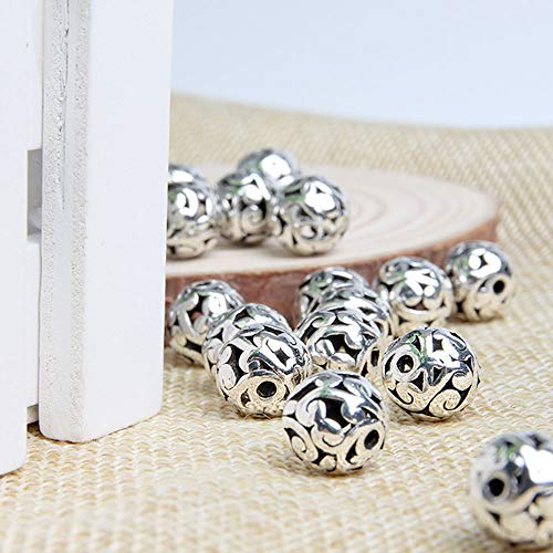 Wixine 20Pcs 12mm Tibetan Silver Carved Patterned Hollow Connector Round Spacer Charm Beads