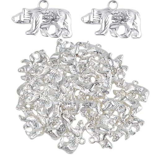 30pcs Bear Pendant Charms Tibetan Alloy Cute Small Animal Bear Pendants Decorative Accessories for DIY Necklace Bracelet Keychain Jewelry Making Findings - color: Bright Silver