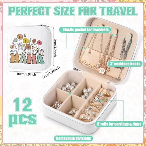 Kacctyen 12 Pcs Mini Mama Wildflowers Travel Jewelry Case Bulk Mother's Day Church Gifts for Mom Women Mama Gifts for Secretary Leather Travel Jewelry Case - color: multicolor