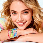 Rainbow Heishi Surfer Bracelets Set for Women Stackable Clay Beaded Bracelets Disc Stretch Preppy Bracelets Layering Colorful Friendship Bracelets Team Cheer Bulk Boho Summer Beach Jewelry Gift - style: Smiley Face with Heart