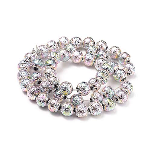 Beadthoven 240pcs Electroplated Natural Lava Bead Strands Rainbow Color Rock Round Stone Bead Charms for Jewelry Making Bracelets Necklace Craft Supplies - color: Rainbow Color, size: 8mm