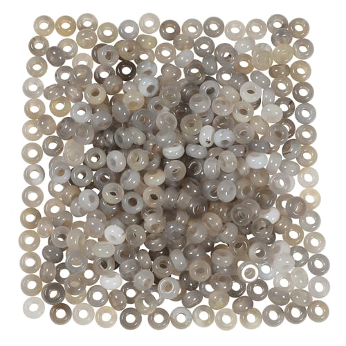 TUMBEELLUWA Natural Gemstone Beads for Jewelry Making, Rondelle Large Hole Loose Beads Pack of 15,Gray Agate(8x14mm) - color: Gray & White