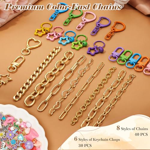 Ecoofor 561 Pcs Keychain Making Kit - Includes 30 Keychain Clips, 40 Extender Chains, 178 Charms, Beading Accessories, Jewelry Pliers - DIY Bag Charms & Jewelry Craft Kit Supplies - color: 8 Styles Ultimate Set