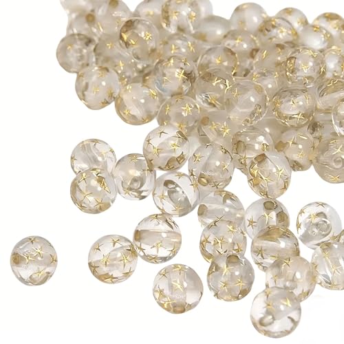 LadayPoa 150pcs 10mm Acrylic Clear Gold Star Round Beads for Jewelry Making Plastic Bubble Beads Ball Charms for Bracelet Making Necklace DIY Bubblegum Bead Christmas Ornament Gifts - color: clear 10mm150pcs