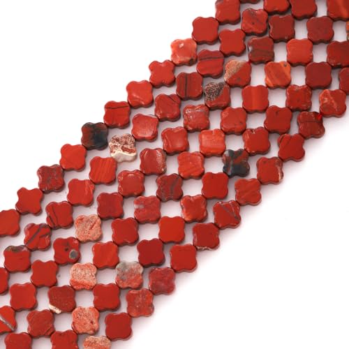 8mm Natural Red Stone Gemstone Faceted Clovers Beads Four-Leaf Spacer Loose Beads for DIY Jewelry Making Beads - color: Red Stone