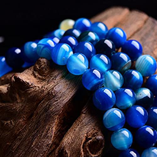 92Pcs Natural Crystal Beads Stone 4mm Blue Stripe Onyx Agates Gemstone Round Loose Energy Healing Beads for Bracelet Necklace Earrings Jewelry Making - color: Blue, size: 4MM