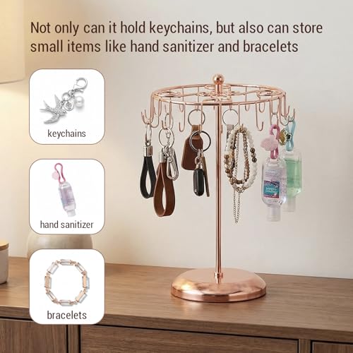 MyGift Freestanding Copper Tone Metal Rotating Jewelry Stand Organizer Display Tree with 24 Hooks for Bracelets, Necklaces, Hoop Earrings - color: Copper