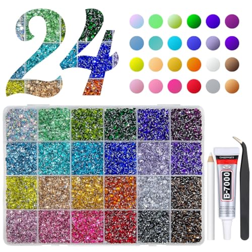 qiipii 20000PCS 24 Color Resin Rhinestones w B7000 Jewelry Glue for Bedazzling Crafting 3mm 4mm Flatback Crystal Stones Rainbow Colorful Gems Diamonds Crystals for Nails Face Makeup Tumblers Crafts - color: Crystal Rhinestones, size: 3mm+4mm