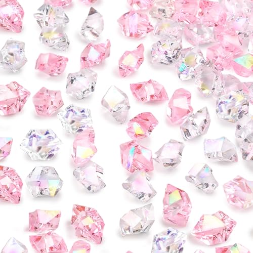 DomeStar 150PCS Dazzling Fake Ice Rocks, Pink Holographic Acrylic Crushed Ice Sparkling Plastic Diamonds Gems for Vases Fillers Aquarium Rocks Party Table Scatter Wedding Decor - color: Dazzling Pink