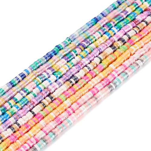Elecrelive 10 Strands Polymer Clay Beads 4 mm Handmade Vinyl Heishi Beads Flat Round Disc Beads Loose Spacer Beads for Surfer Choker Necklace Bracelet Earrings Jewelry Making - color: Mixed Color