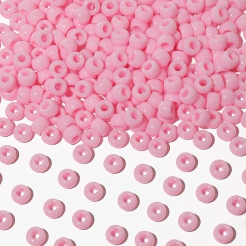 1000Pcs Multi-Colored Plastic Pony Beads Bulk for Craft,6 * 9mm Assorted Colors Hair Beads Black, red,Blue, White for Bracelets Making,Kandi Charms（Light Pink） - color: Light Pink, size: 1000PCS