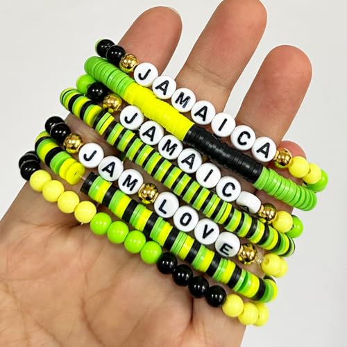 Jamaica Clay Beads Bracelets Making Kit - Jamaican Party Supplies - Jamaica Independence Day Boho DIY Art Craft Jewelry Making Set with Assorted Beads - 1 Box, Yellow, Green and Black