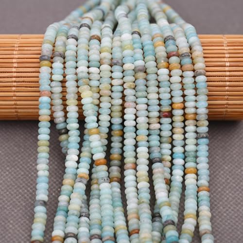 BONNY BOXX 1 Strand (150PCs) Natural 2 * 4mm Amazonite Rondelle Beads, Natural Abacus Disk Stone Beads Loose Spacer Gemstone for DIY Bracelet Necklace Jewelry Making - color: Amazonite, size: 2*4MM