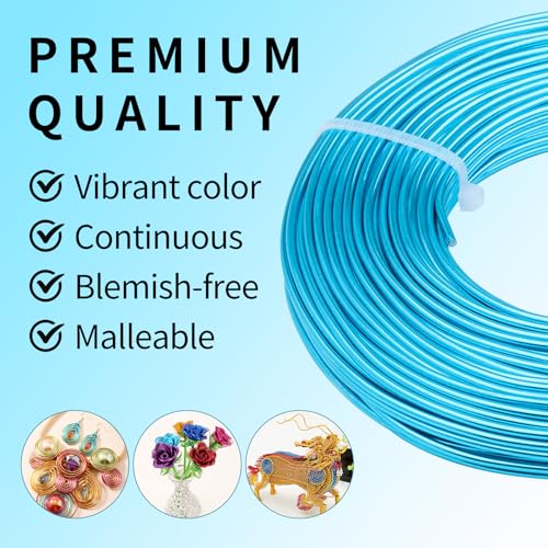 12 Gauge Aluminum Wire 100FT, 2mm Bendable Metal Anodized Aluminum Wire for Sculpting Jewelry Making Crafts Wreath Beading Floral(Lake Blue) - color: Lake Blue