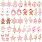 MARFOREVER 40 Pcs/20 Pairs Christmas Charms for Jewelry Making, Pink Christmas Enamel Charm Holiday Xmas Bangle Pendants for Bracelet Necklace Earrings Making Accessories - style: Pink Christmas