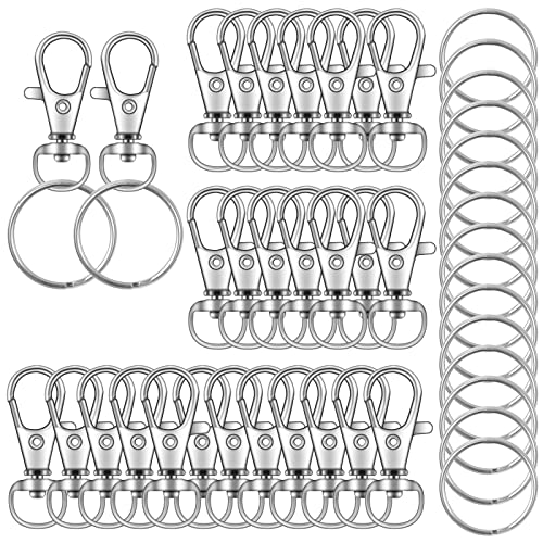 70PCS Swivel Snap Hooks with Key Rings, Metal Lobster Claw Clasp, Keychain Rings for Crafts 1.25inch/32mm - color: silver, size: 32mm