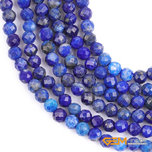 GEM-Inside 3mm Natural Blue Lapis Lazuli Gemstone Semi Precious Round Faceted Spacer Beads for Jewelry Making 15" - color: AA Blue Lapis Lazuli, size: 3mm