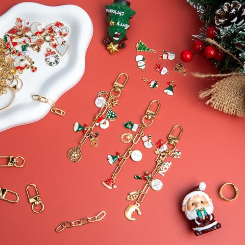 HOMAR 223Pcs DIY Keychain Making Kit Bag Charm Jewelry Chain Making 86 Charms 10 Keychain Clips with Key Ring 15 Extender Chains 100 Jump Ring for DIY Craft Supplies Accessories(Christmas) - color: Christmas-223PCS