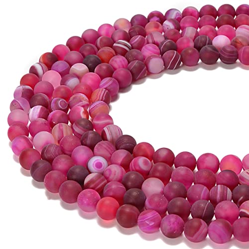 6mm Fushia Stripe Agate Matte Round Natural Gematone Loose Beads for Jewelry Making DIY 1 Strand 15" - color: Matte Fushia Stripe Agate, size: 6mm