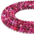 8mm Fushia Stripe Agate Matte Round Natural Gematone Loose Beads for Jewelry Making DIY 1 Strand 15" - color: Matte Fushia Stripe Agate, size: 8mm