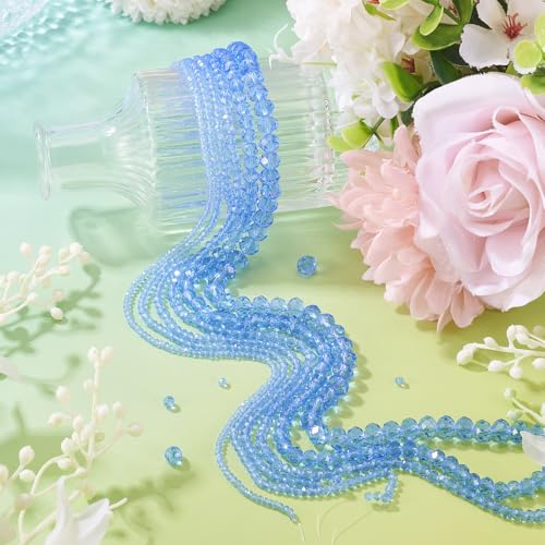 6 Strands Transparent Faceted Glass Beads 3/4/6/8mm Crystal Rondelle Glass Loose Spacer Beads for DIY Bracelet Necklace Wristband Keychain Jewelry Craft Making 2.3~8x2~6mm, Blue - color: 3/4/6/8mm-Blue