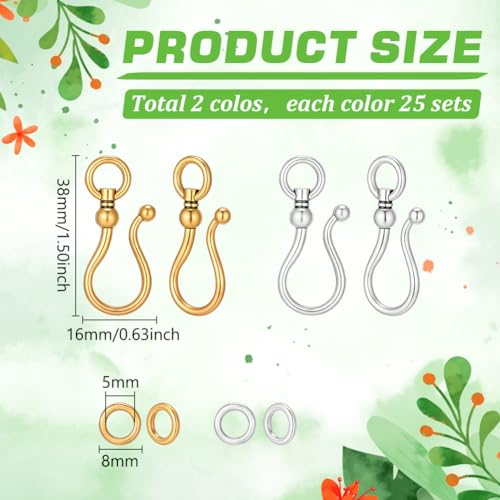 PH PandaHall 50 Sets S Hook Jewelry Clasp 2 Colors Tibetan Style Toggle Clasps Alloy Jewelry Clasp Connector Clousre for DIY Jewelry Making Necklace Bracelet, 38mm Long, Antique Silver/Antique Gold