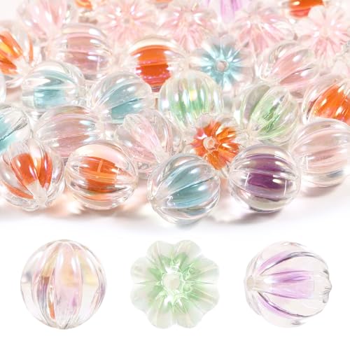 15Pcs Acrylic Beads 16mm Round Pumpkin Shaped Bead in Bead Fit for DIY Jewelry Bracelet Necklace Keychain Beadable Pens Mobile Phone Chain Making Cute (Round Pumpkin) - color: Round Pumpkin Bead in Bead