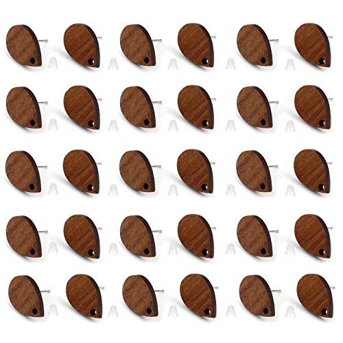 DoreenBeads 30Pcs Natural Wooden Stud Earrings Posts with Loop for Jewelry Making- Water Drop Wood Earring Posts with Ear Backs for Women DIY Earring Making Personalized Jewelry Findings - color: Water Drop