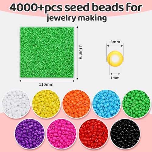 IOOLEEM Light Green Seed Beads, 4000+ pcs 3mm Glass Beads for Jewelry Making, Bracelets - color: Light Green, size: 3mm / 4000pcs