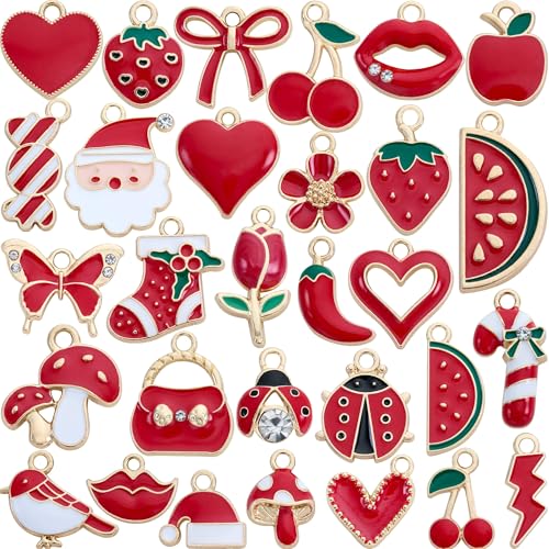 Anjulery 30Pcs Charms for Jewelry Making and Crafting - Assorted Enamel Charms for Bracelets Necklaces Earrings Pendants (Red) - color: Red