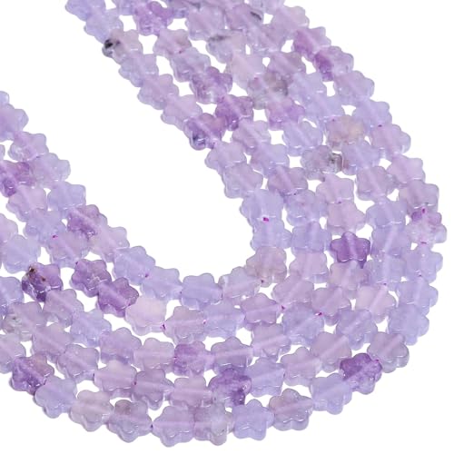 Songxi 60pcs 6mm Purple Crystal Plum Blossom Natural Stone Beads for Jewelry Making, Smooth Loose Flower Shape Gemstone Beads for Bracelets Necklace Earrings Making Supplies ﻿ - color: Purple Crystal