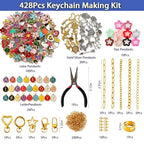 428Pcs Charms Lip Gloss Keychain Making Kit, DIY Craft Keychain Making Supplies with Charms, Jump Rings, Lobster Clasps, Key Chain Hooks, Extender Chains & Plier, Diy Bag Charm Kit for Craft Supplies