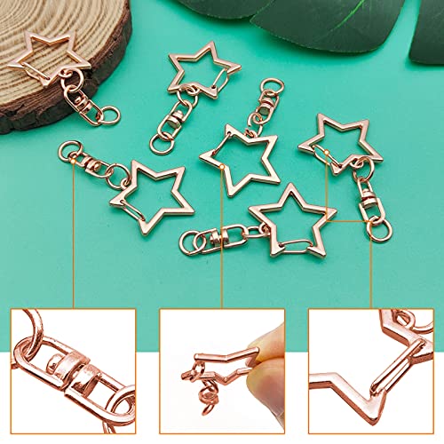 60Pcs Star Shaped Spring Snap Keychain Clip,Metal Swivel Clasp Snap Hook Key Ring with Chain Hanging Buckle with Open Jump Ring Connector for Crafts Key Ring Making,DIY Keychain Supplies(Rose Gold) - color: rose gold