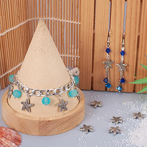 Fashewelry 100Pcs Antique Silver Starfish Animal Spacer Beads Tibetan Metal Ocean Sea Life Charm Beads 13.5x13.5mm for Jewelry Making - color: Antique Silver Starfish-2