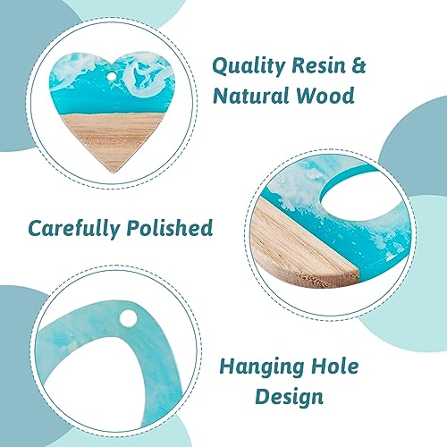 FASHEWELRY 20Pcs Ocean Resin Wood Earring Charms Transparent Wooden Earring Blanks Blue Geometry Boho Charms Summer Wooden Earring Pieces for DIY Jewelry Making - color: Ocean Theme