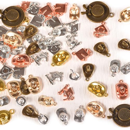stino Metal Charms for Jewelry Making 100gram, Bulk Tibetan Silver & Gold Plated Trinkets for Earring Necklace Jewelry Making and Findings - color: Hat Silver & Gold