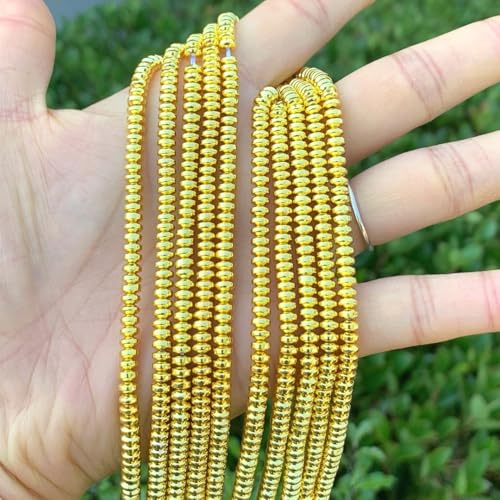 380pcs Adabele Grade A Natural Hematite Gold Plated Healing Gemstone 4mm x 2mm Small Round Rondelle Loose Beads Gem Stone Spacer for DIY Craft Jewelry Making GFC7-3 - color: Gold Plated Hematite, size: 4x2mm (380pcs/2 Strands)
