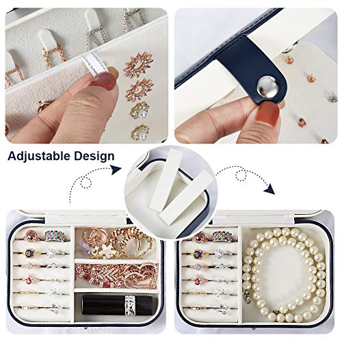 jiemei Jewelry Box, Travel Jewelry Organizer Cases with Double Layer for Women's Necklace Earrings Rings and Travel Accessories (Dark Blue) - color: Dark Blue