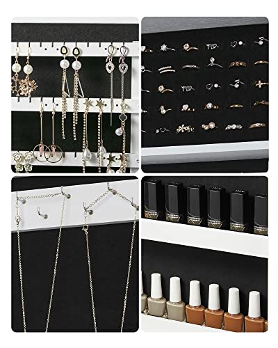 SONGMICS Lockable Jewelry Cabinet Armoire with Mirror, Wall-Mounted Space Saving Jewelry Storage Organizer, White UJJC51WT - color: White, style: Essential Capacity
