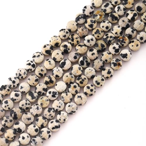 6mm Faceted Natural Dalmatian Stone Beads Coin Disc Gemstone Spacer Beads for Jewelry Making DIY Bracelet Necklace - color: Dalmatian